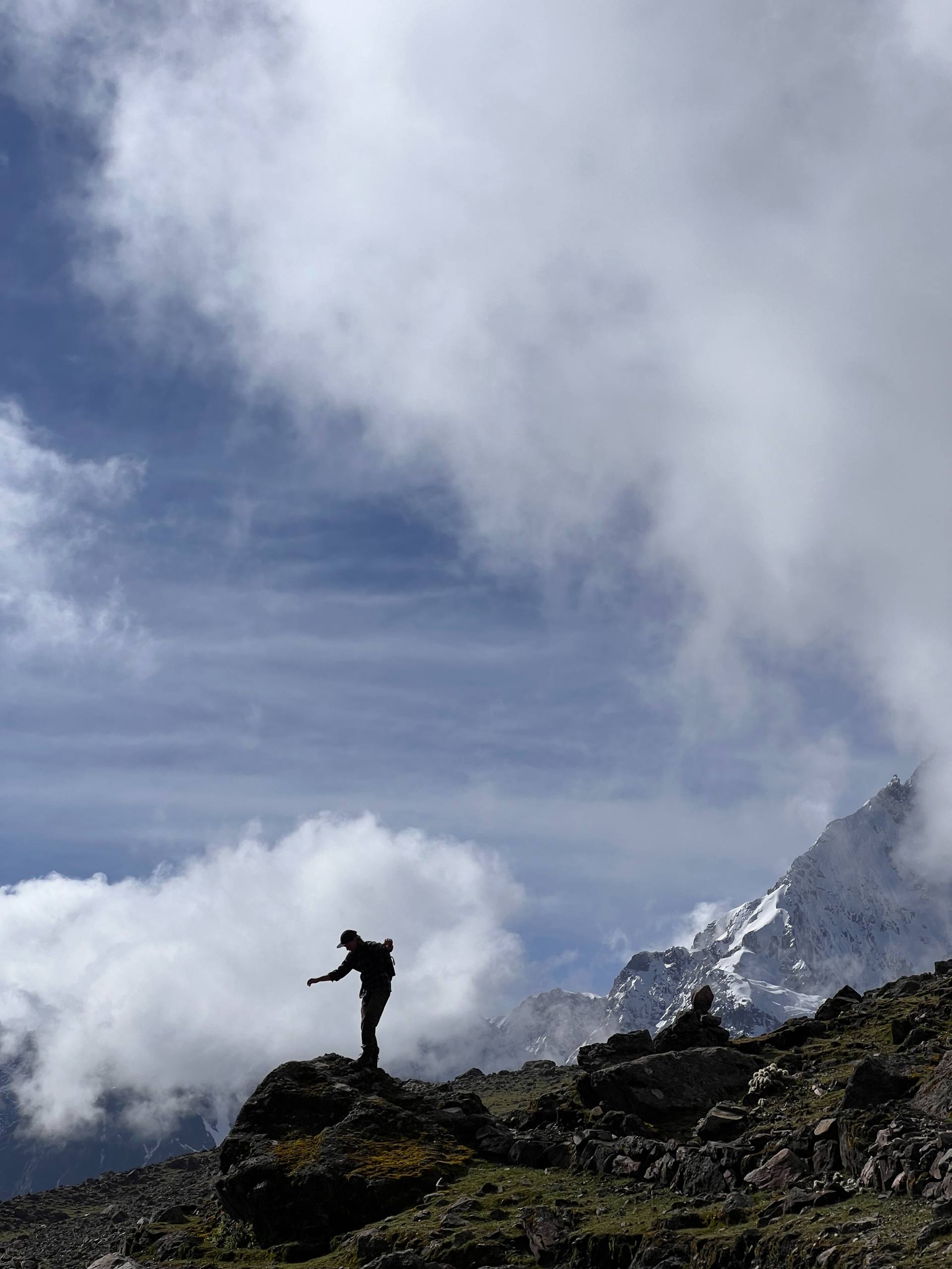Kasper Karup on a ridge above the clouds, Ausangate